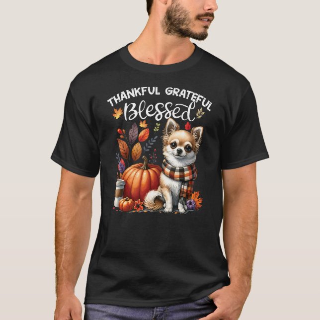 Camiseta Thankful Grateful Blessed Chihuahua Dog Fall Y'all (Frente)