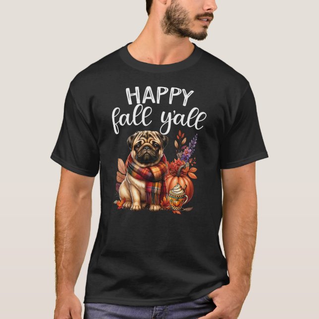 Camiseta Thankful Grateful Blessed Dog Cute Pug Fall Y'all  (Frente)