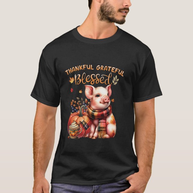 Camiseta Thankful Grateful Blessed Farm animal Pig Fall Y a (Frente)
