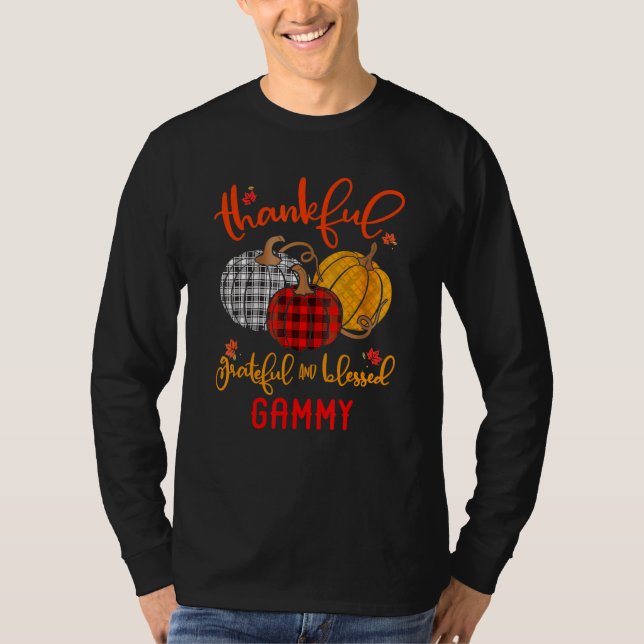 Camiseta Thankful Grateful Blessed Gammy Autumn Fall Pumpki (Frente)