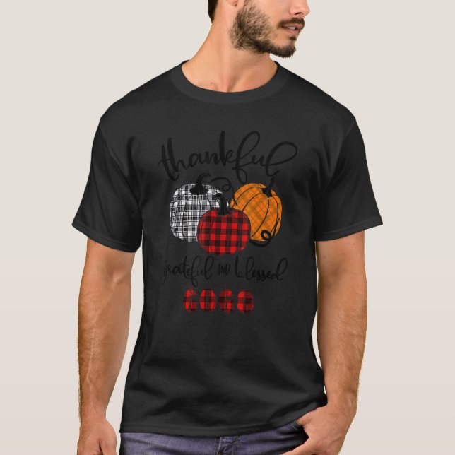 Camiseta Thankful Grateful Blessed Gogo Autumn Fall Pumpkin (Frente)