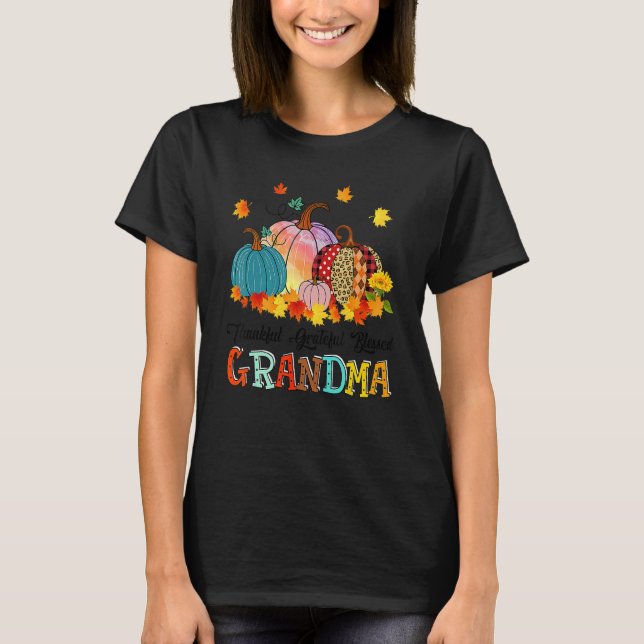 Camiseta Thankful Grateful Blessed Grandma Pumpkins Thanksg (Frente)