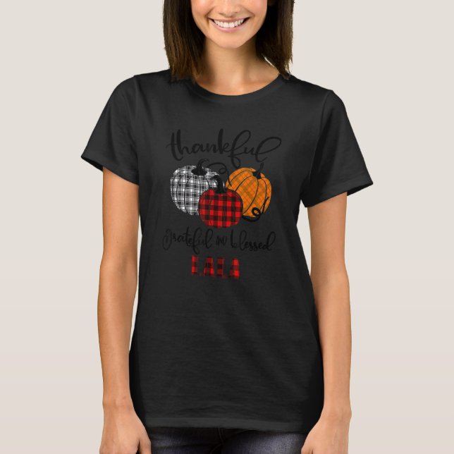 Camiseta Thankful Grateful Blessed Lala Autumn Fall Pumpkin (Frente)