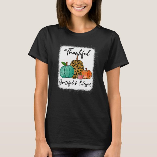 Camiseta Thankful Grateful Blessed Leopard Pumpkin Fall Tha (Frente)
