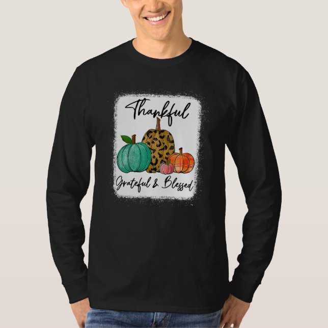 Camiseta Thankful Grateful Blessed Leopard Pumpkin Fall Tha (Frente)