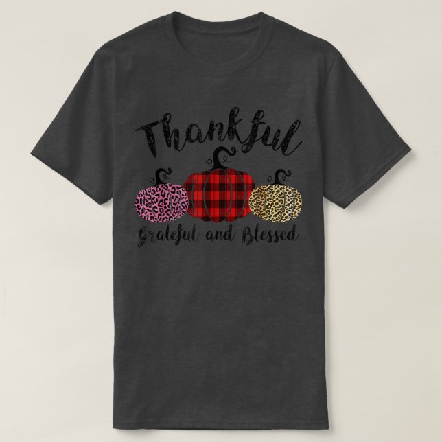Camiseta Thankful Grateful Blessed Leopard Pumpkin Thanksgi (Frente do Design)
