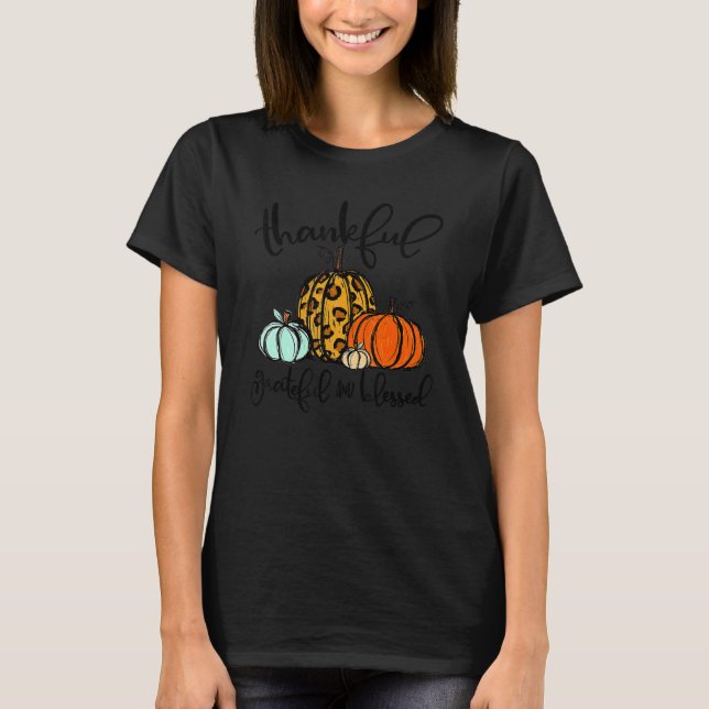 Camiseta Thankful Grateful Blessed Leopard Pumpkins Thanksg (Frente)