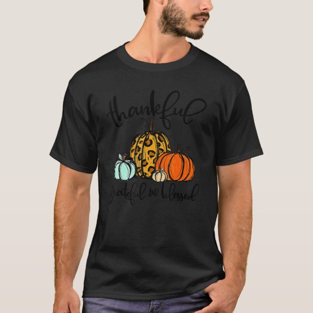 Camiseta Thankful Grateful Blessed Leopard Pumpkins Thanksg (Frente)