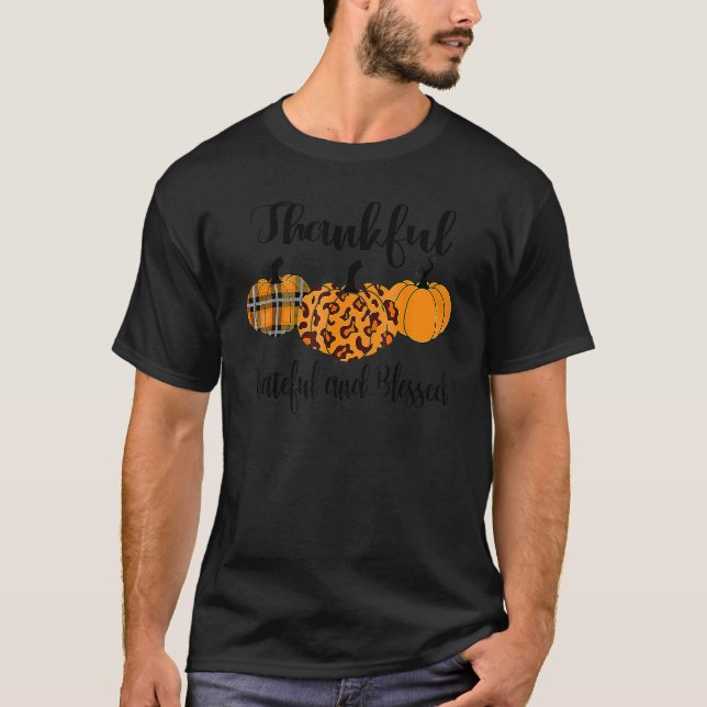 Camiseta Thankful Grateful Blessed Plaid Leopard Pumpkin Th (Frente)