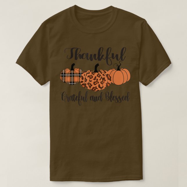 Camiseta Thankful Grateful Blessed Plaid Leopard Pumpkin Th (Frente do Design)