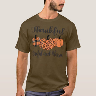 Camiseta Thankful Grateful Blessed Plaid Leopard Pumpkin Th
