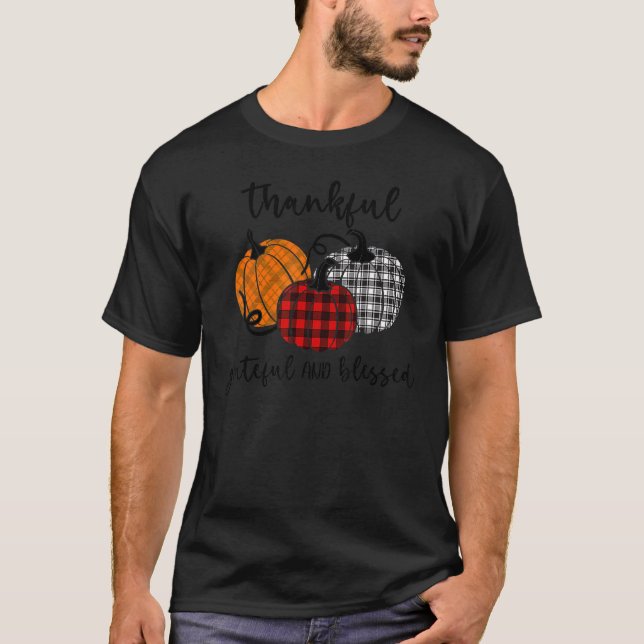 Camiseta Thankful Grateful Blessed Plaid  Thanksgiving Men  (Frente)
