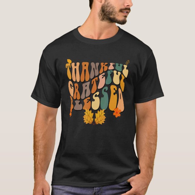 Camiseta Thankful Grateful Blessed Retro (Frente)