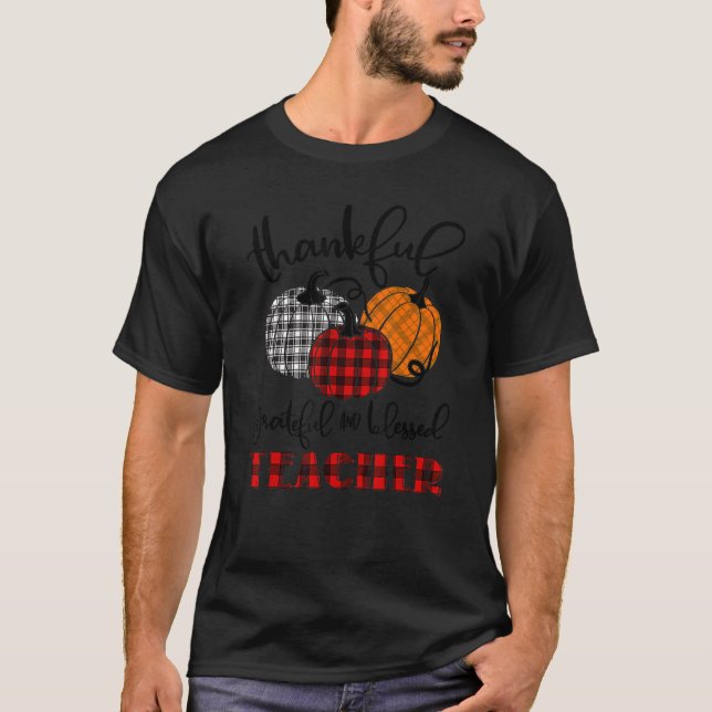 Camiseta Thankful Grateful Blessed Teacher Autumn Fall Pump (Frente)