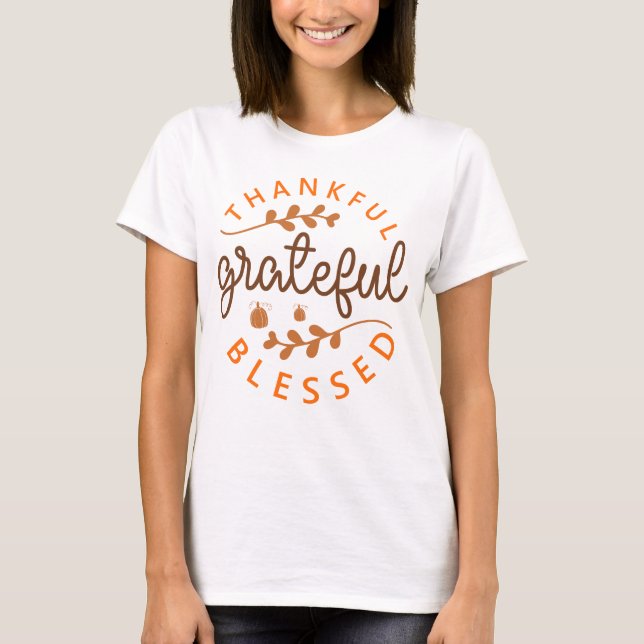 Camiseta Thankful Grateful Blessed Thanksgiving Pumpkin (Frente)