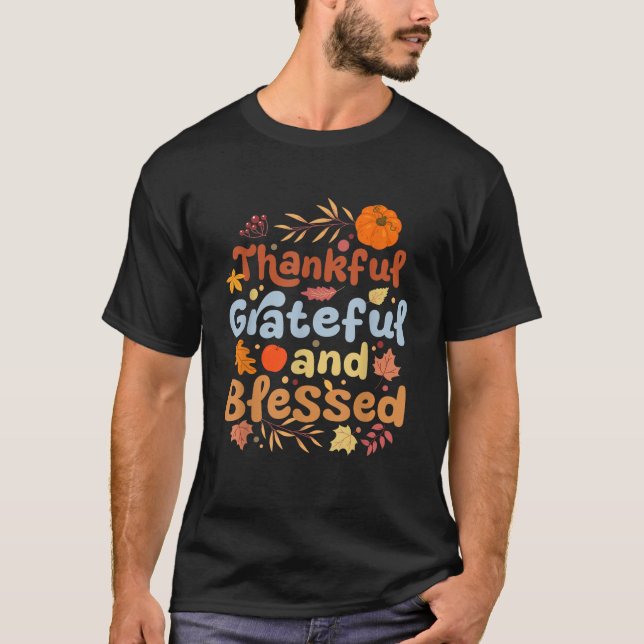 Camiseta Thankful Grateful Blessed Thanksgiving Pumpkin Fal (Frente)