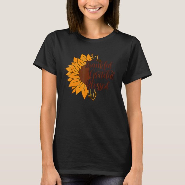 Camiseta Thankful Grateful Blessed Thanksgiving Sunflower (Frente)