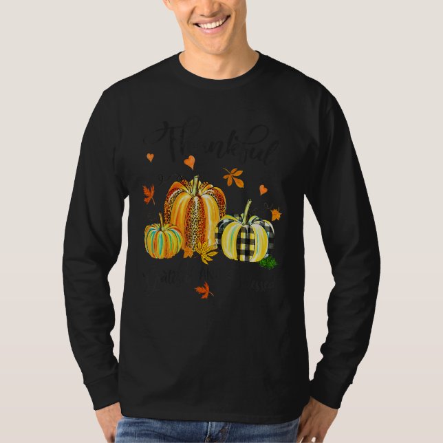 Camiseta Thankful Greatful And Blessed Fall Vibes Pumpkins (Frente)