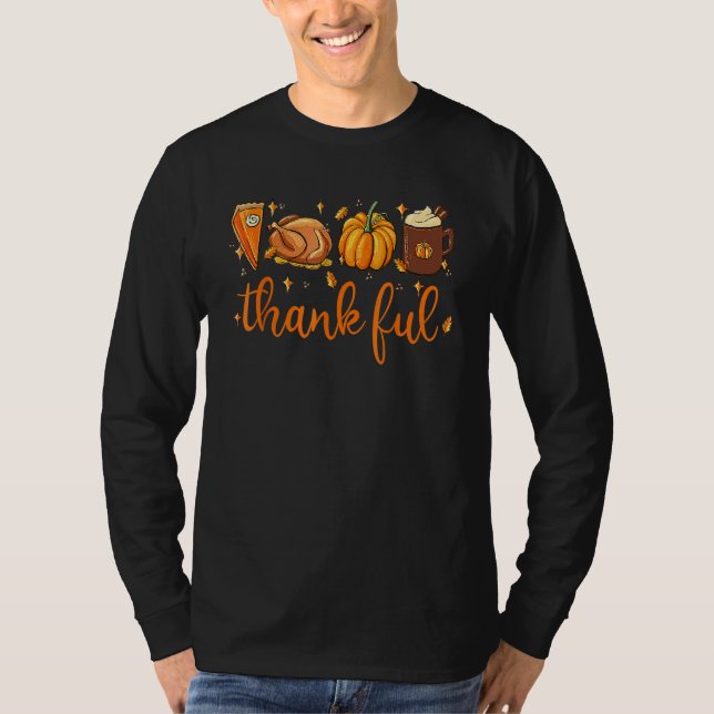 Camiseta Thankful Happy Turkey Day Thanksgiving Pumpkin Spi (Frente)