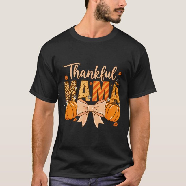 Camiseta Thankful Mama Pumpkin Fall Coquette Bow Thanksgivi (Frente)