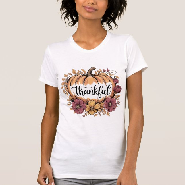 Camiseta Thankful Pumpkin Fall Autumn Harvest (Frente)
