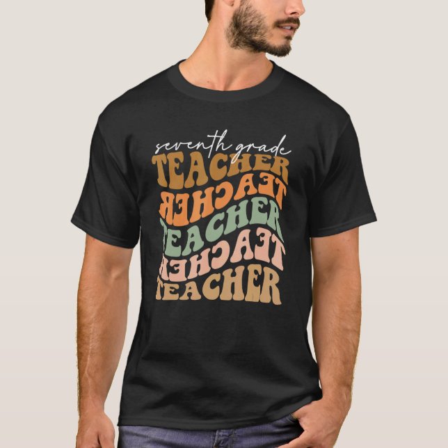 Camiseta Thankful Seventh Grade Teacher Retro Fall Vibe Aut (Frente)