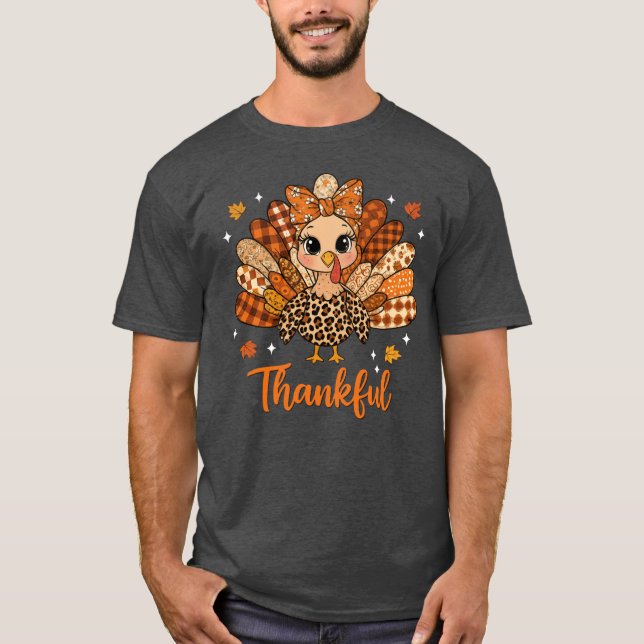 Camiseta Thankfulurkey Fall Leopard Patchworkhanksgiving vi (Frente)