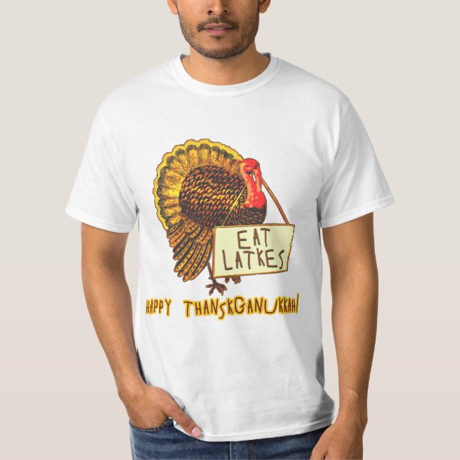 Camiseta Thanksganukkah feliz COME LATKES (Frente)