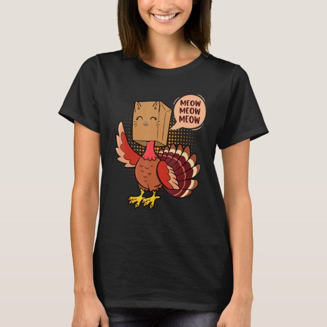 Camiseta Thanksgiving Cat   Fake Cat Meow Thanksgiving Turk (Frente)