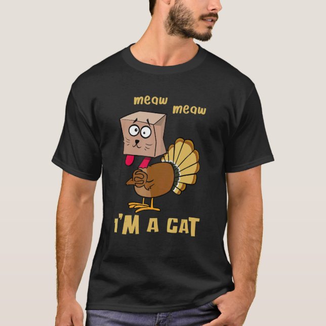 Camiseta Thanksgiving Cat  Fake Cat Meow Thanksgiving Turke (Frente)