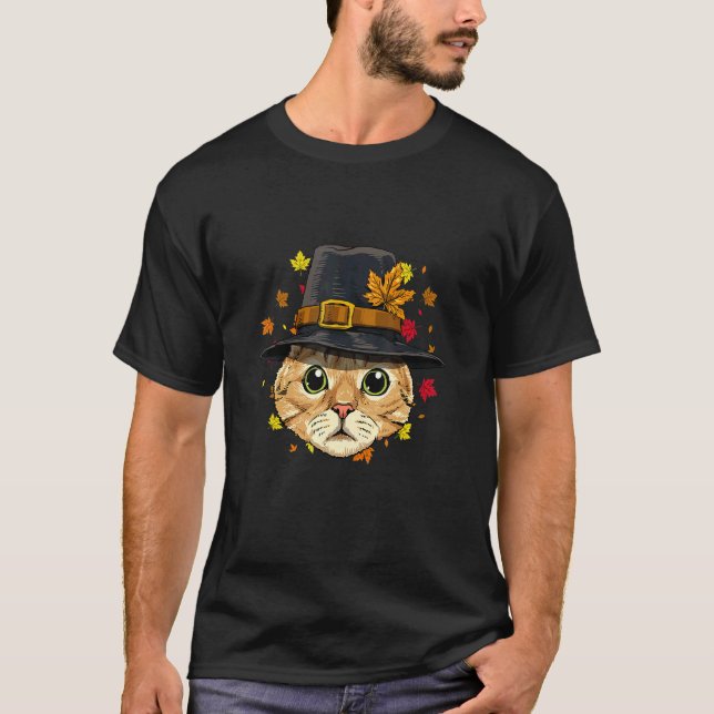 Camiseta Thanksgiving Cat Pilgrim Costume (Frente)