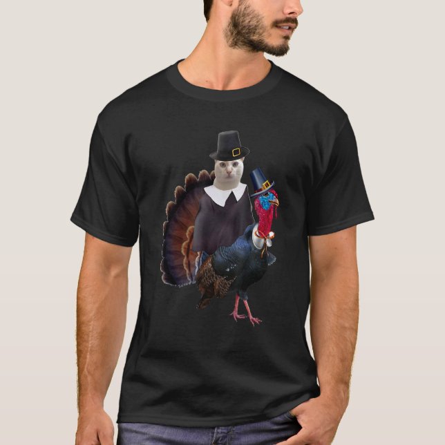 Camiseta Thanksgiving Cat Pilgrim Costume Thanksgiving Turk (Frente)