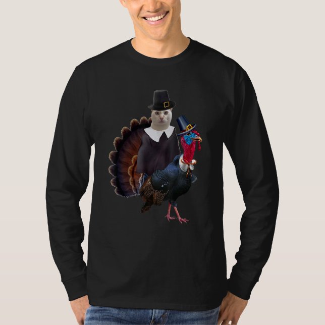 Camiseta Thanksgiving Cat Pilgrim Costume Thanksgiving Turk (Frente)
