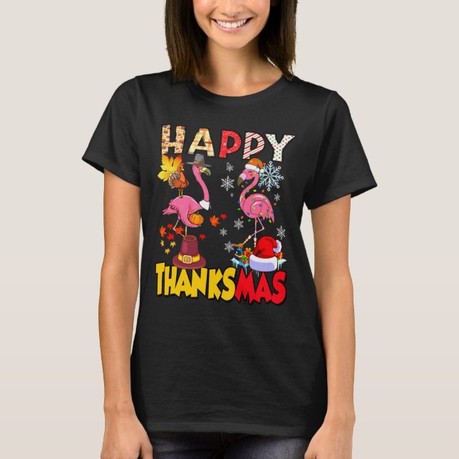 Camiseta Thanksgiving Christmas Flamingo Happy Thanksmas Xm (Frente)