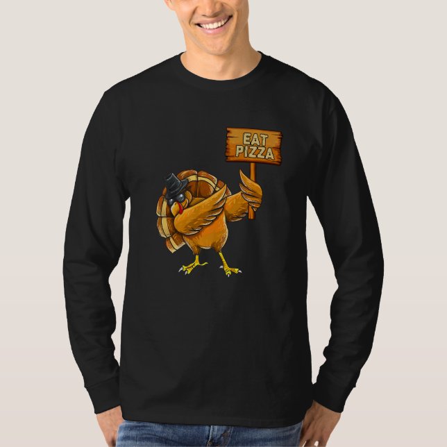 Camiseta Thanksgiving Dabbing Turkey Eat Pizza Adult Vegan  (Frente)