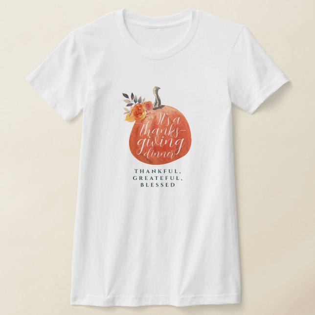 Camiseta Thanksgiving Dinner Orange Pumpkin Autumn Floral  (Postura )