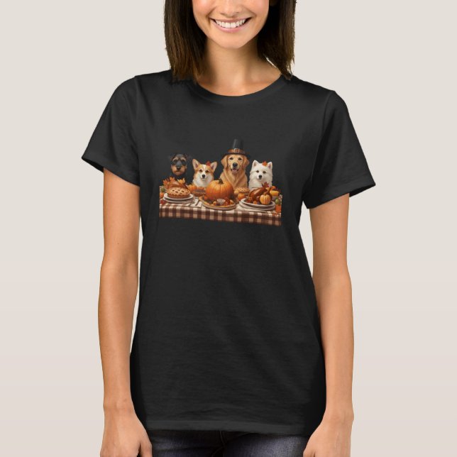 Camiseta Thanksgiving Dogs Dinner Feast Vintage Autumn Fall (Frente)