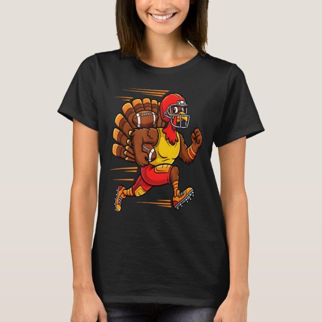Camiseta Thanksgiving Funny Turkey Playing Football Men Boy (Frente)