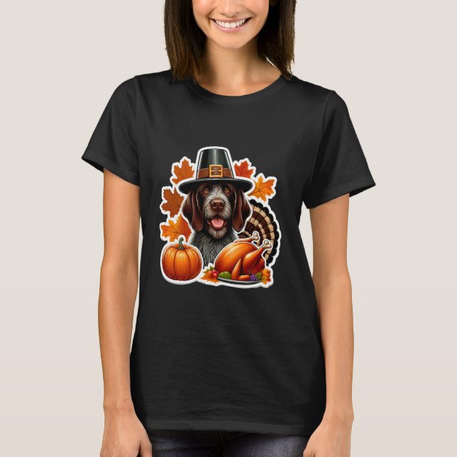 Camiseta Thanksgiving German Wirehaired Pointer Dog Owner L (Frente)