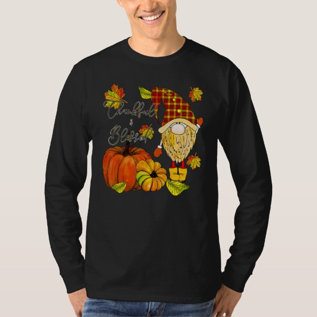 Camiseta Thanksgiving Gnome Thankful & Blessed (Frente)
