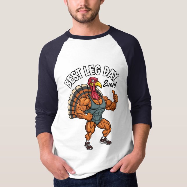 Camiseta Thanksgiving Leg Day 3/4 Sleeve Raglan T-Shirt (Frente)
