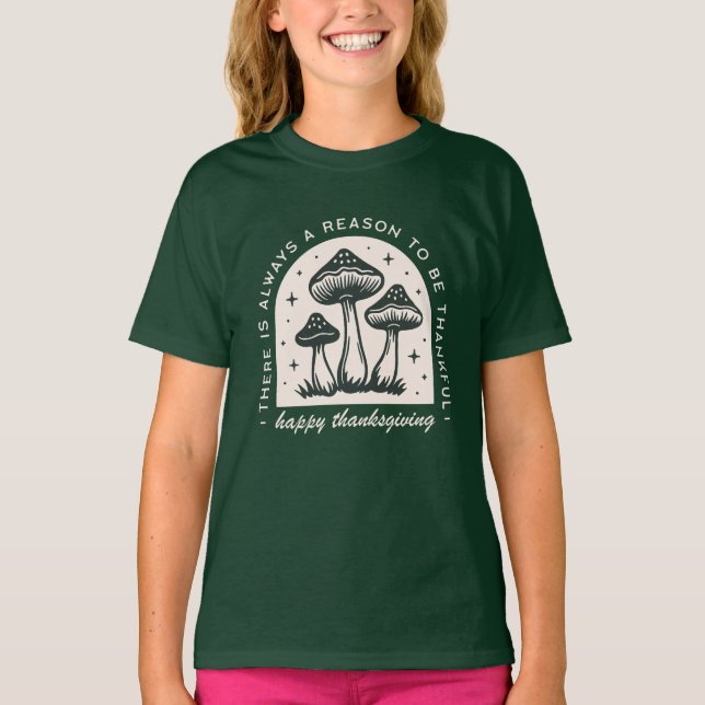 Camiseta Thanksgiving mushroom magical forest dark green (Frente)
