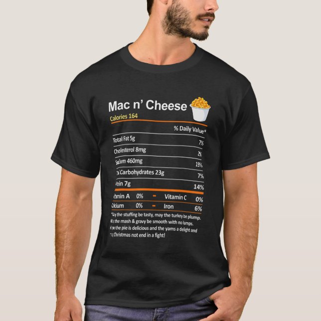 Camiseta Thanksgiving Nutrition Facts  Mac and Cheese Nutri (Frente)