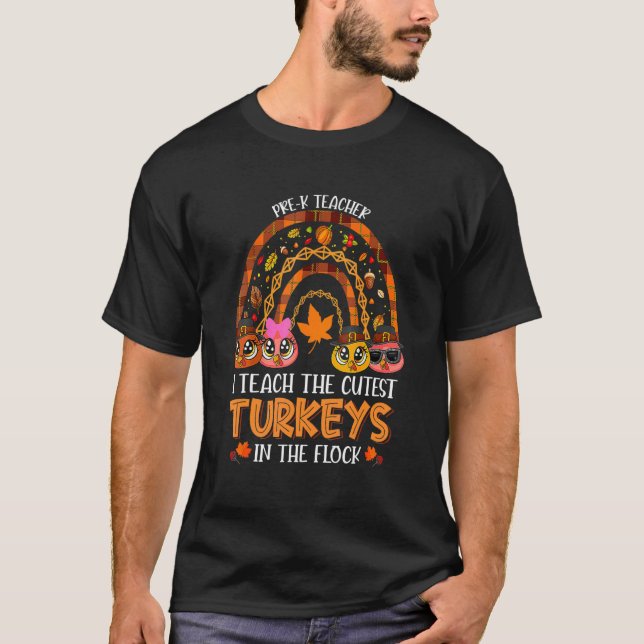 Camiseta Thanksgiving Pre K Teacher Fall Rainbow Turkey In  (Frente)