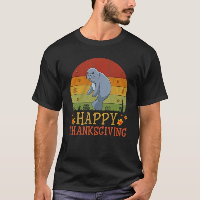 Camiseta Thanksgiving Retro Style Manatee Thanksgiving Part (Frente)