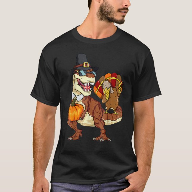 Camiseta Thanksgiving Rex Dinosaur Dabbing Turkey Pumpkin (Frente)
