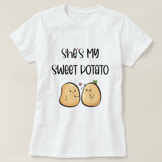 Camiseta Thanksgiving She's My Sweet Potato I Yam Couples T (Frente do Design)
