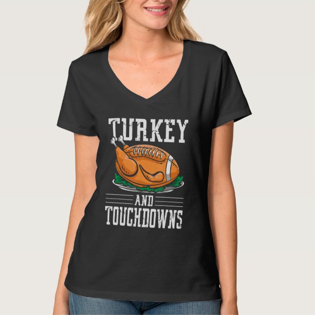 Camiseta Thanksgiving Turkey and Touchdowns Football (Frente)