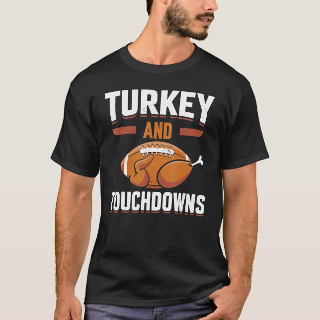 Camiseta Thanksgiving Turkey and Touchdowns Football Men Bo (Frente)