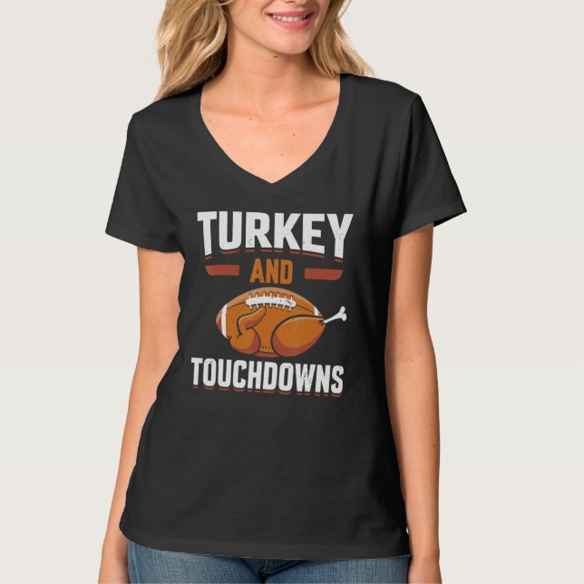 Camiseta Thanksgiving Turkey and Touchdowns Football Men Bo (Frente)